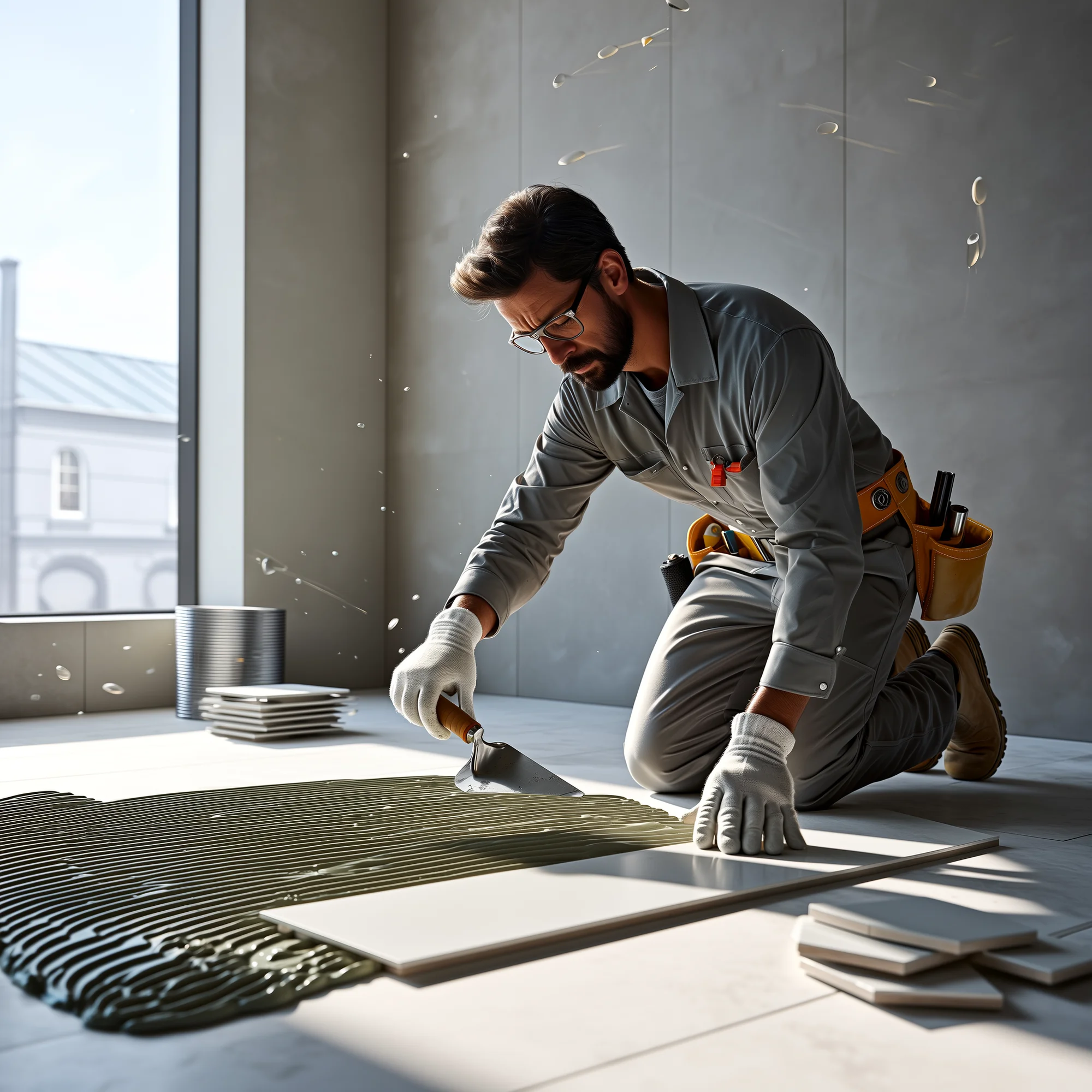 Professional tiler at work